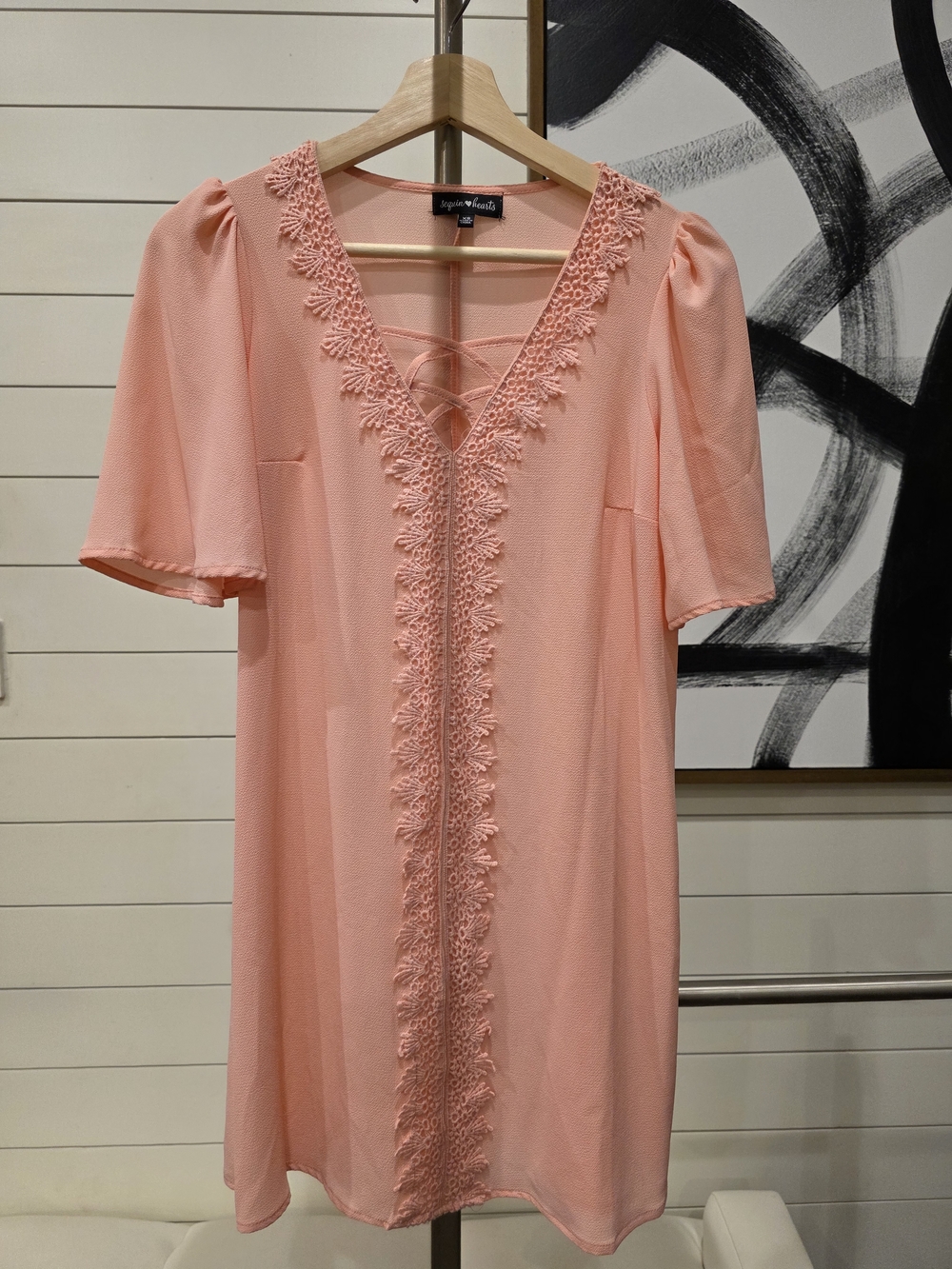 Sequin Hearts Peach Pink Cropped Top with Lattice Detail